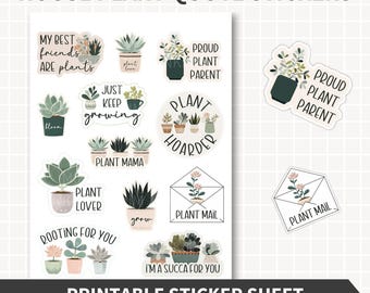 Utskrivbara klistermärken med krukväxter, dekorativa planerings-scrapbook-klistermärken PNG utskrivbara klistermärkesark, Cricut, silhuett i PDF-format, mammapresent