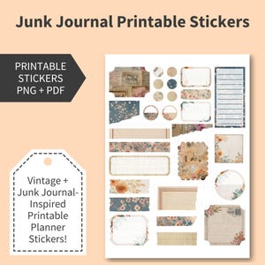 JUNKJOURNAL Afdrukbare plannerstickers plakboek, decoratief scrapbook, vintage behangpatronen, stickervel printables, gesneden bestand