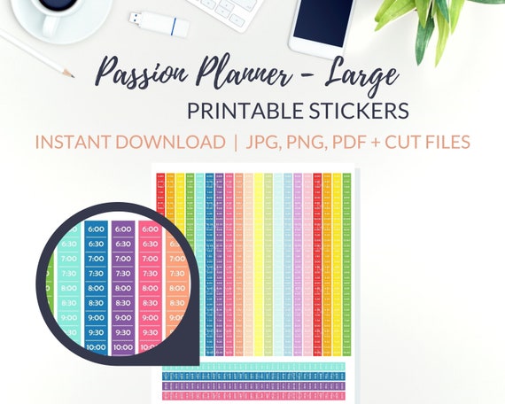 Passion Planner HOURLY STRIPS Stickers for Passion Planner Large Stickers with Cut Files