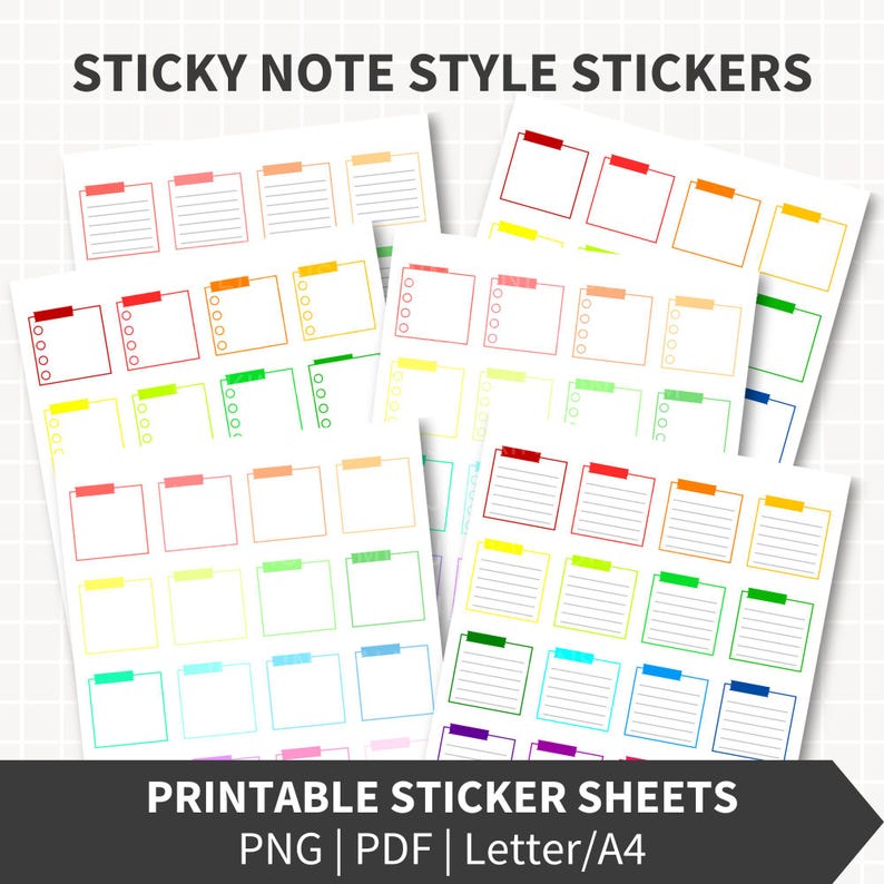 Checkbox Sticky Notes STICKY NOTES Planner Stickers Printable Bundle, 6 Sheets With Blank ...