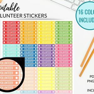 AFDRUKBARE VRIJWILLIGERS planner stickers + gesneden bestanden, afdrukbare sticker vrijwilligerswerk, vrijwilligersdozen
