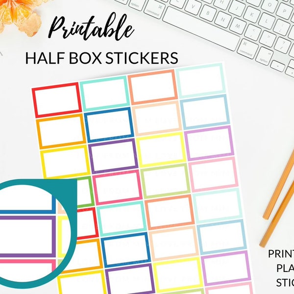 HALF BOX Printable Planner Stickers + Cut Files | Printable Half Box | EC Stickers | 1.5 x 0.95