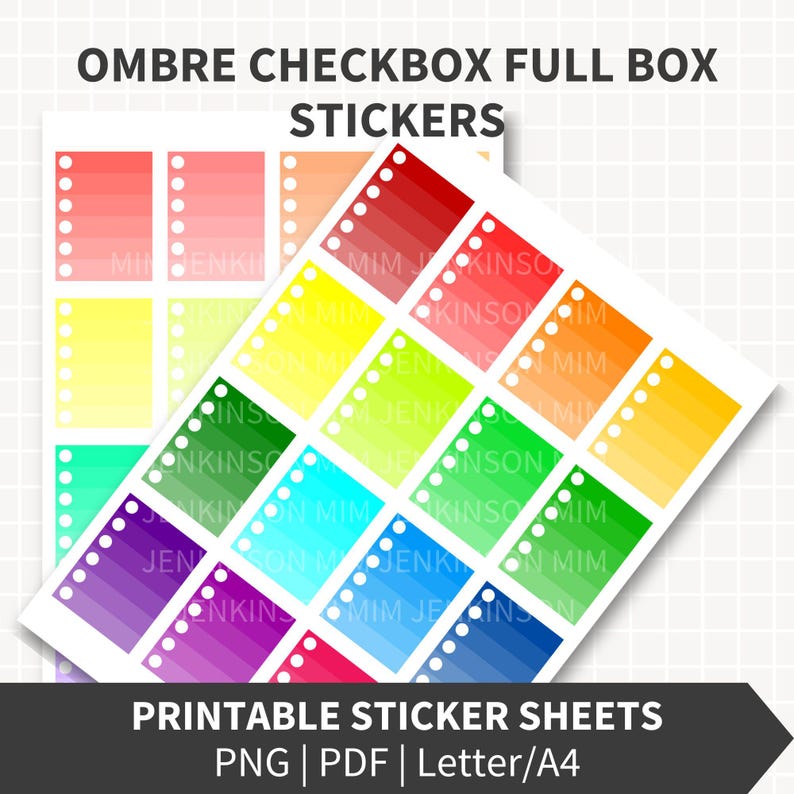 OMBRE Checklist Planner Stickers Printable, Full Box 1.5x2 Inch ...