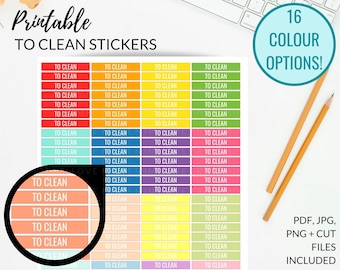 TO CLEAN Printable Planner Stickers + Cut Files, Printable To Clean Header EC Stickers, Cleaning Header