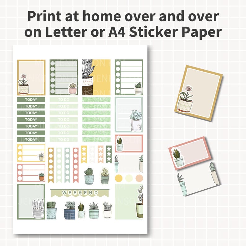 HOUSE PLANTS Planner Stickers Printable, Succulent Weekly Kit 1 Sheet ...