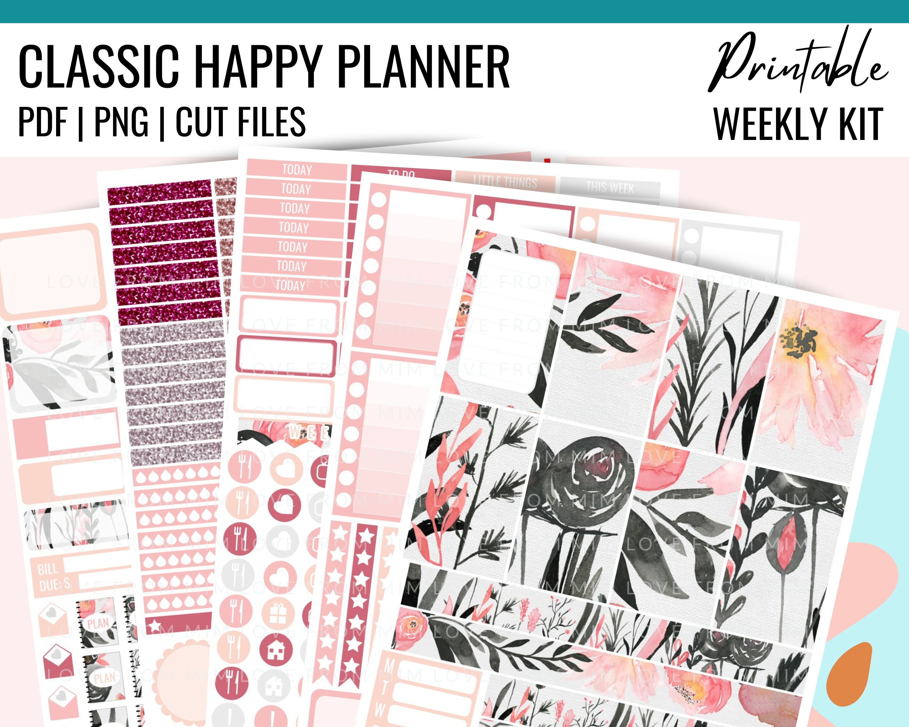 PRINTABLE FLORAL Planner Stickers, Classic Happy Planner, Floral ...