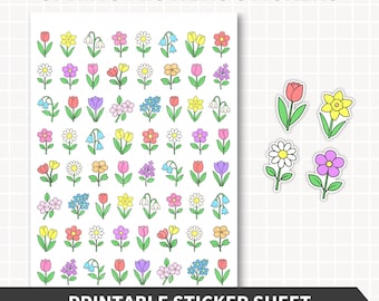 SPRING BLUMEN Aufkleber, einfache Blumenmuster, 2,5 cm hoch, 64 niedliche Pastell-Sticker