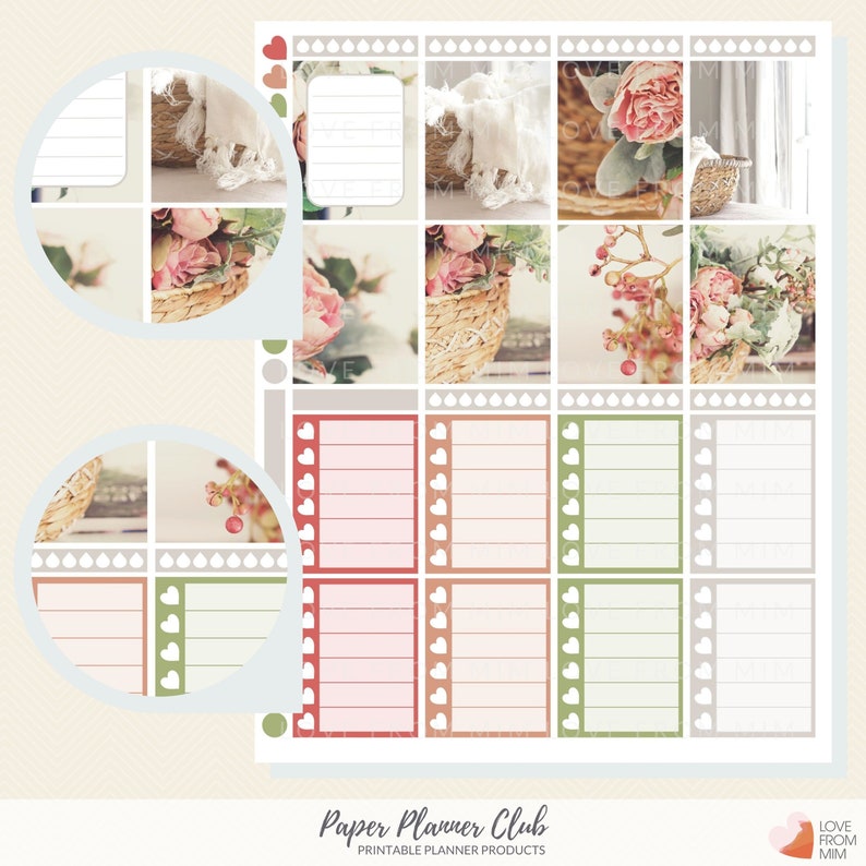 PRINTABLE ROSES Planner Stickers, Erin Condren Vertical Planner, Roses Stickers Kit, Roses Weekly Stickers Kit, Rose Planner, Photo Stickers image 2