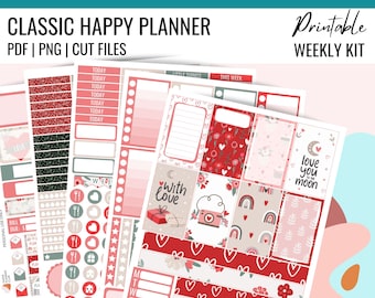 BOHO VALENTINE Printable Planner Stickers, Valentines Day February Weekly Stickers Kit Classic Happy Planner Printable Stickers