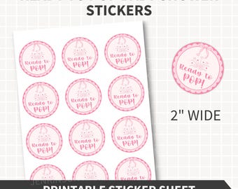 Babyparty Aufkleber 2 "Rund Rosa Bereit zu Pop Druckbare Aufkleber Blatt 12 Kreis Aufkleber PNG + PDF Cupcake Toppers Party Favors Printables