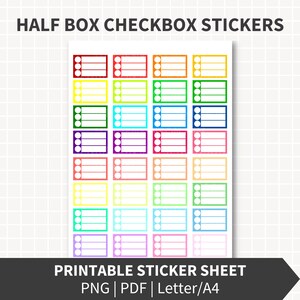 CHECK BOX Planner Stickers imprimables, demi-boîte d'étiquettes avec 3 listes de contrôle, 1 x 1,5 pouces, 32 couleurs autocollants fonctionnels pour agenda, téléchargement