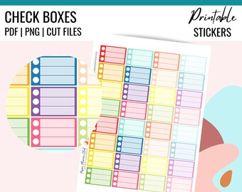 CHECK BOX Printable Planner Stickers + Cut Files | Printable Check Box Half Box | Check Boxes EC Stickers | 1.5 x 0.95