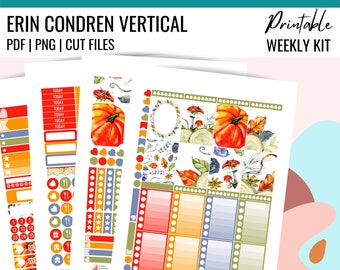 AUTUMN FALL Printable Planner Stickers, Weekly Planner Kit Erin Condren, Vertical Planner Stickers, ECLP Weekly Kit, Pumpkins Weekly Kit