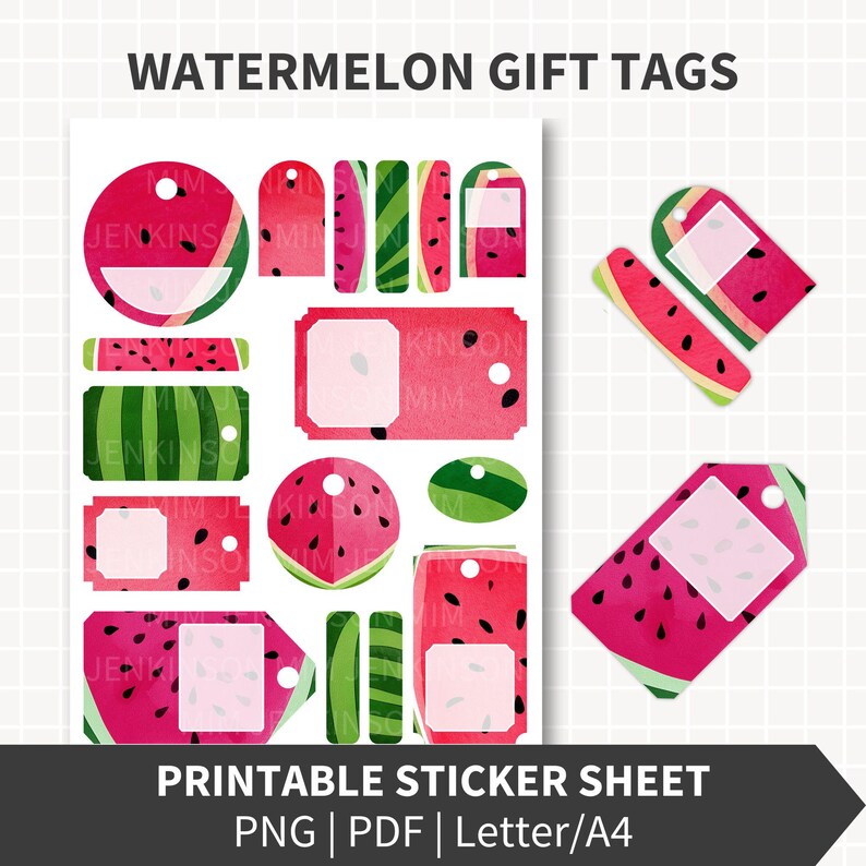 WATERMELON Gift Tag Stickers Printable, Summer Fruit Labels 1–3.5 Inch ...