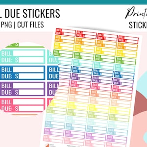 BILL DUE Quarter Box Aufkleber, Cut Files, Bill Due Planer Aufkleber, druckbare Rechnung Aufkleber, Erin Condren, druckbare Bill Due Aufkleber