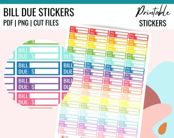 BILL DUE Quarter Box Stickers, Cut Files, Bill Due Planner Stickers, Printable Bill Stickers, Erin Condren, Printable Bill Due Stickers