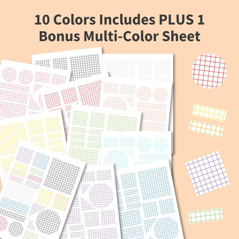 GRID Printable Scrapbooking Sticker, Scrapbook Page Stickers, 11 Colors ...