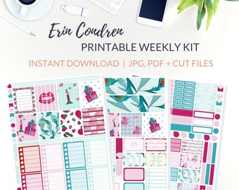 PRINTABLE VALENTINES Day Planner Stickers | Weekly Planner Kit Erin Condren | Vertical Planner Stickers, ECLP Weekly Kit Printable