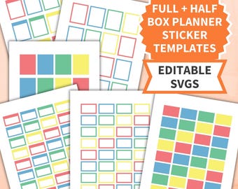 SVG STICKER TEMPLATES for Cricut Design Space, Silhouette Studio, customizable stickers template, Erin Condren, Classic Happy Planner, Boxes