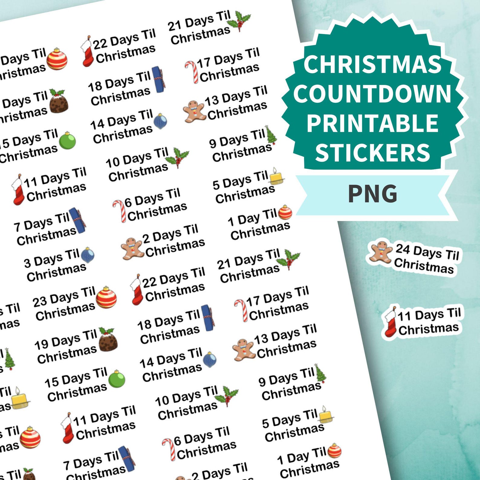 Countdown Stickers Samples Christmas Countdown, Printable Sticker, PNG File, Planner Stickers ...