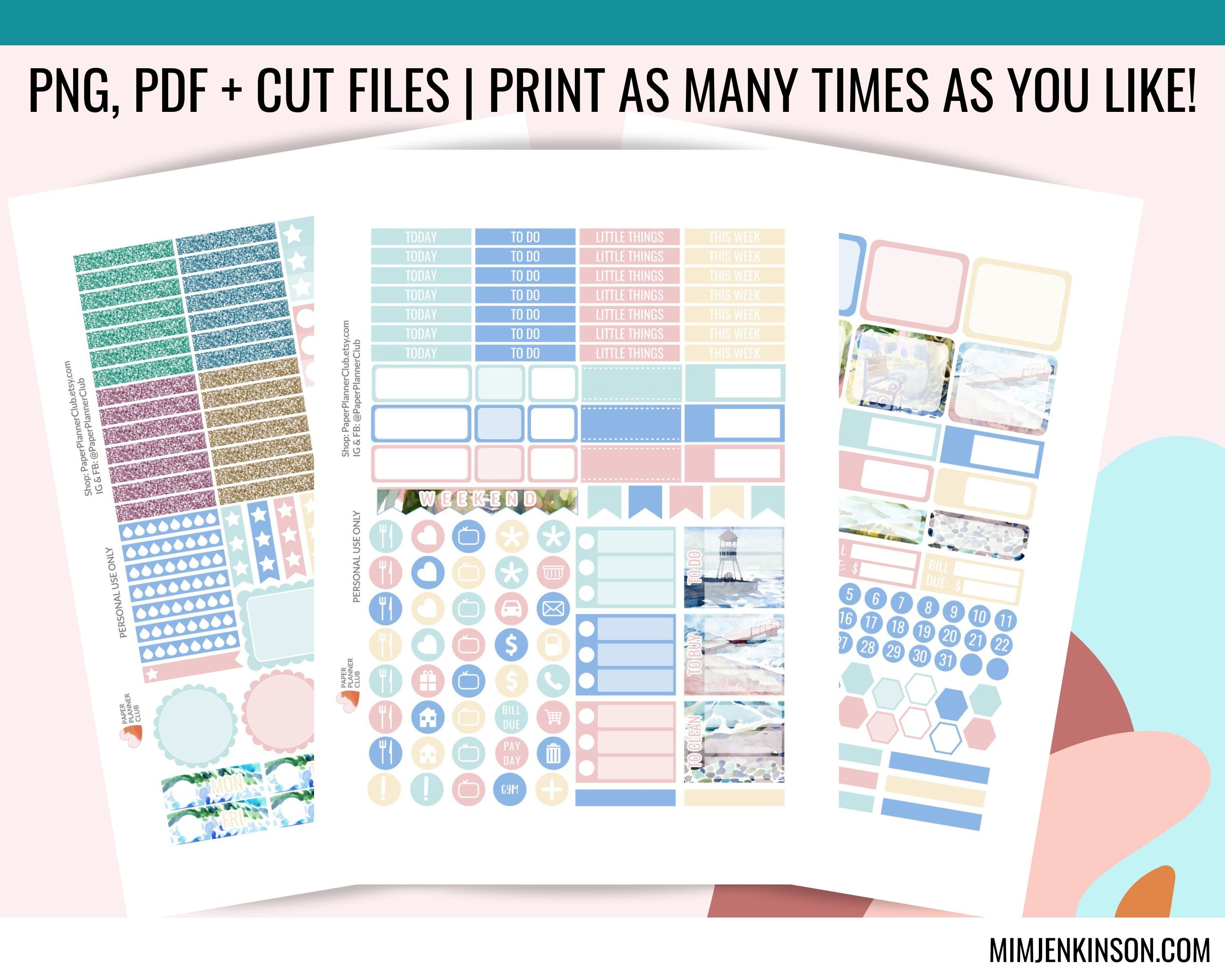 COASTAL PRINTABLE Planner Stickers Weekly Planner Kit Classic - Etsy