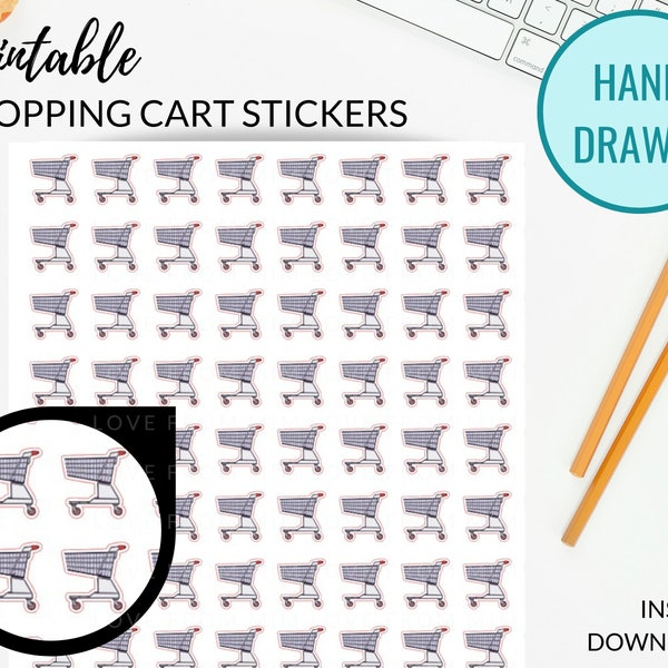 Printable SHOPPING CART STICKER for Planners, Icon Shopping Cart Stickers, Grocery Shop, Shopping Trolley Stickers Cut Files