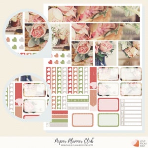 PRINTABLE ROSES Planner Stickers, Erin Condren Vertical Planner, Roses Stickers Kit, Roses Weekly Stickers Kit, Rose Planner, Photo Stickers image 3