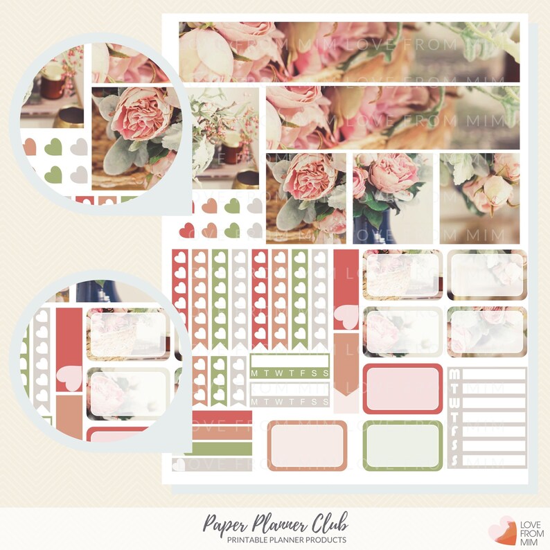 PRINTABLE ROSES Planner Stickers, Erin Condren Vertical Planner, Roses Stickers Kit, Roses Weekly Stickers Kit, Rose Planner, Photo Stickers image 3