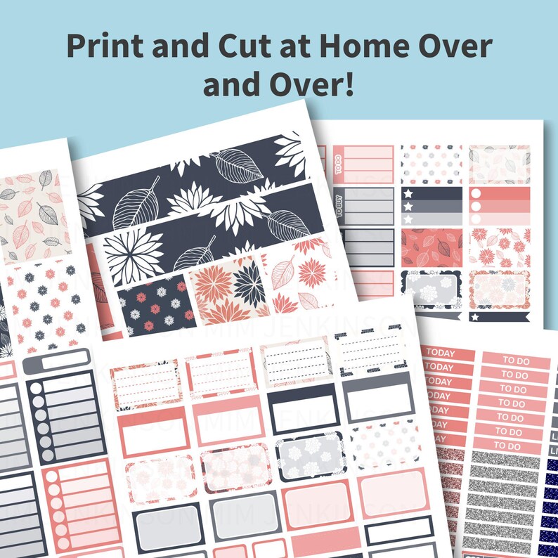 PRINTABLE DAHLIAS Planner Stickers, Erin Condren Vertical Planner, Floral Stickers Kit, Floral Weekly Stickers Kit, Floral Planner image 2