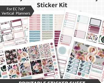 DUSK Printable Planner Stickers Kit, Floral Weekly Stickers for Erin Condren Vertical LifePlanner, 5 Sheet Flower Kit, Instant Download