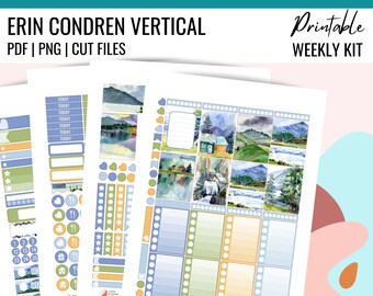 Printable MOUNTAIN HOME Planner Stickers, Weekly Planner Kit Erin Condren, Vertical Planner Stickers, ECLP Weekly Kit, Watercolor Mountains