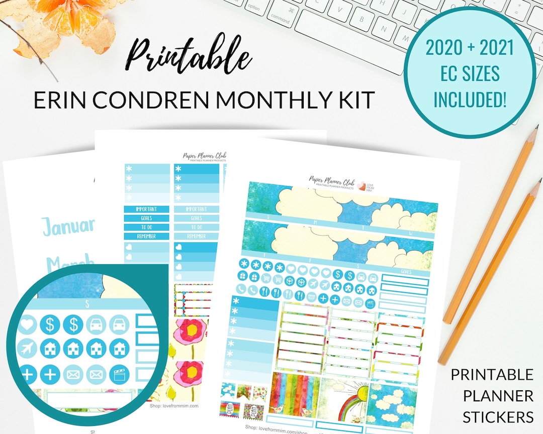 PRINTABLE ERIN CONDREN Monthly Kit, All Months Included! Undated ...