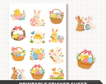 OSTERN Aufkleber für Kinder Druckbare Aufkleber Bogen, Hase Küken Pastell Designs, 5 cm, niedliche Frühling Bastel Aufkleber für Geschenke + Aktivitäten