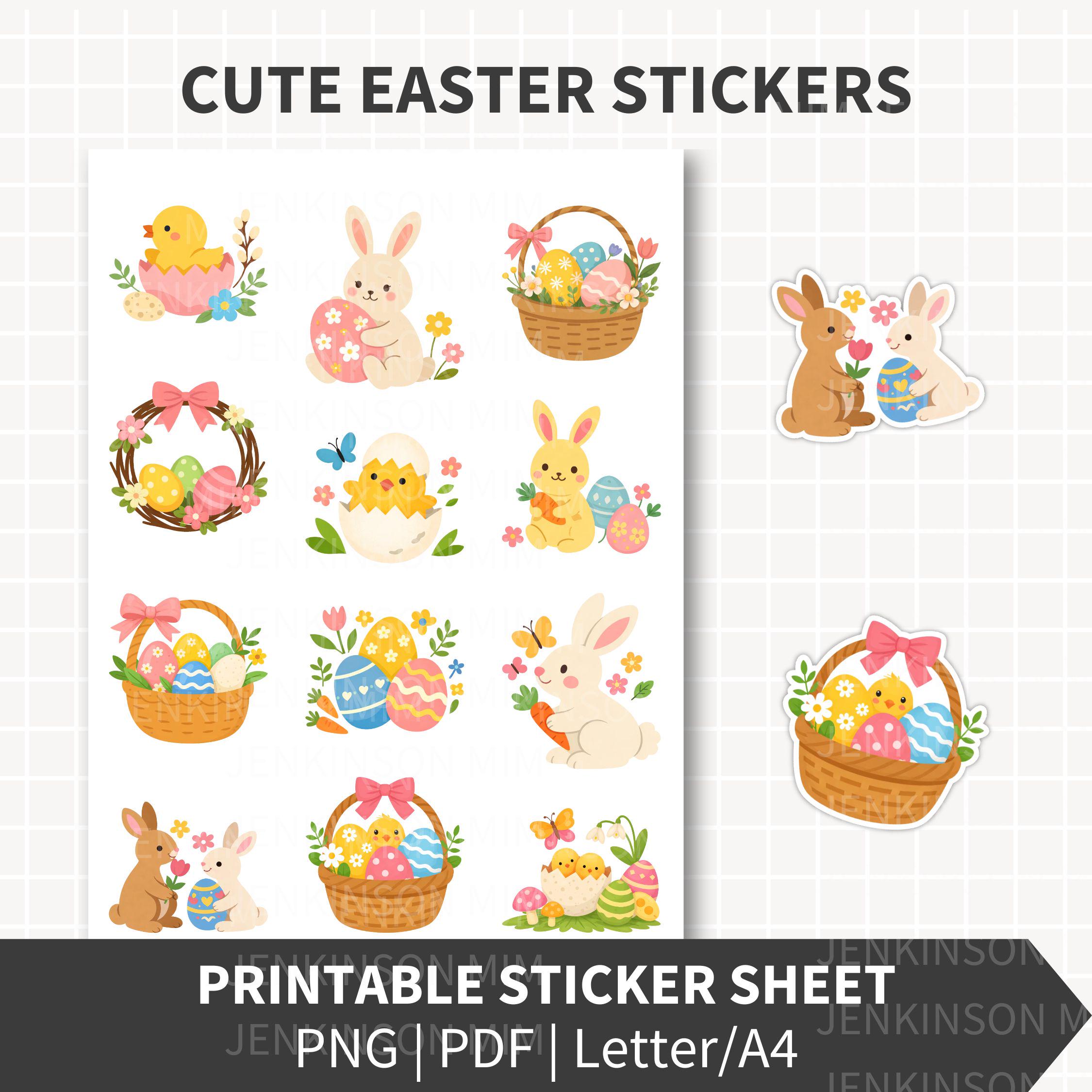 EASTER Stickers for Kids Printable Sticker Sheet, Bunny Egg Chick ...