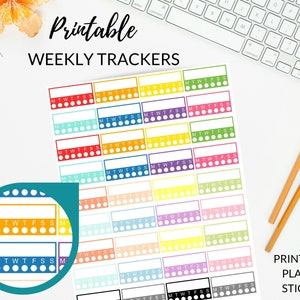WEEKLY TRACKER Printable Planner Stickers + Cut Files | Printable Weekly Tracker EC Stickers | Habit Tracker Stickers