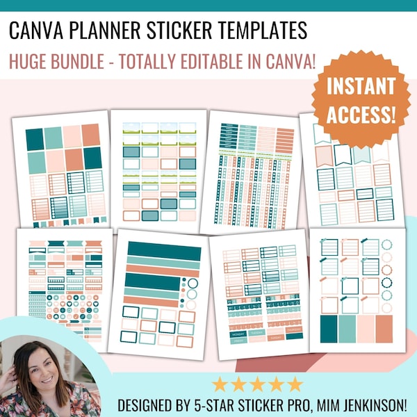 Plantilla de pegatinas CANVA Planner, pegatinas personalizables, plantillas editables, Happy Planner, Erin Condren, uso comercial, Cricut, silueta