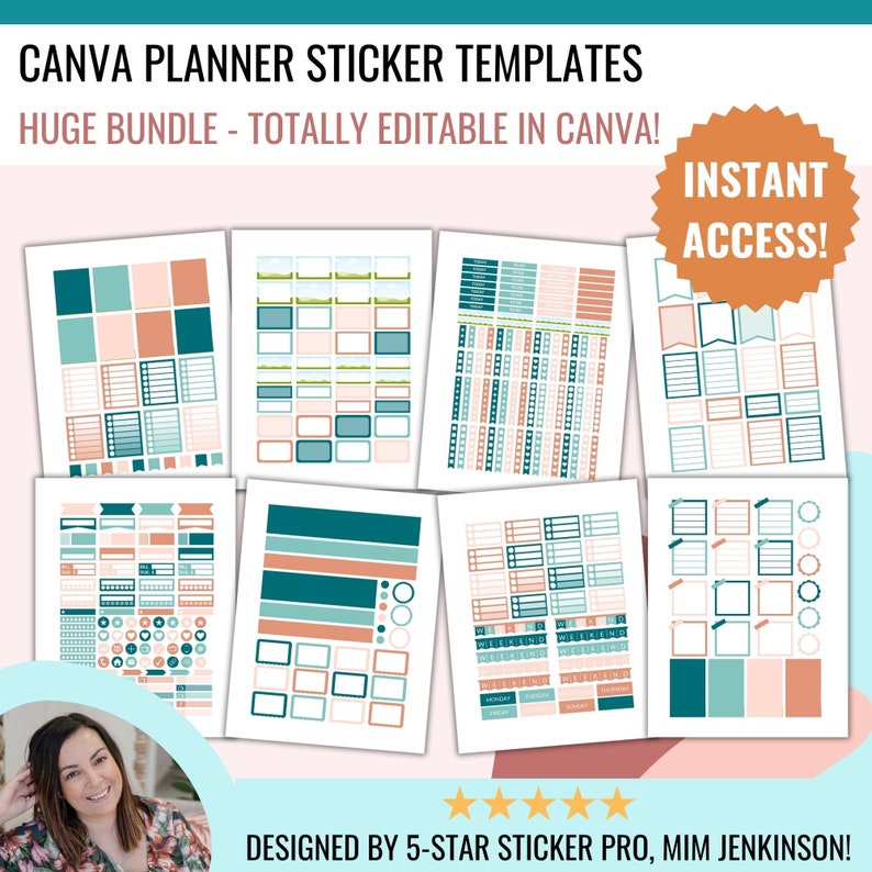 CANVA Planner Sticker Template, Customizable Stickers, Editable Templates, Happy Planner, Erin Condren, Commercial Use, Cricut, Silhouette image 1