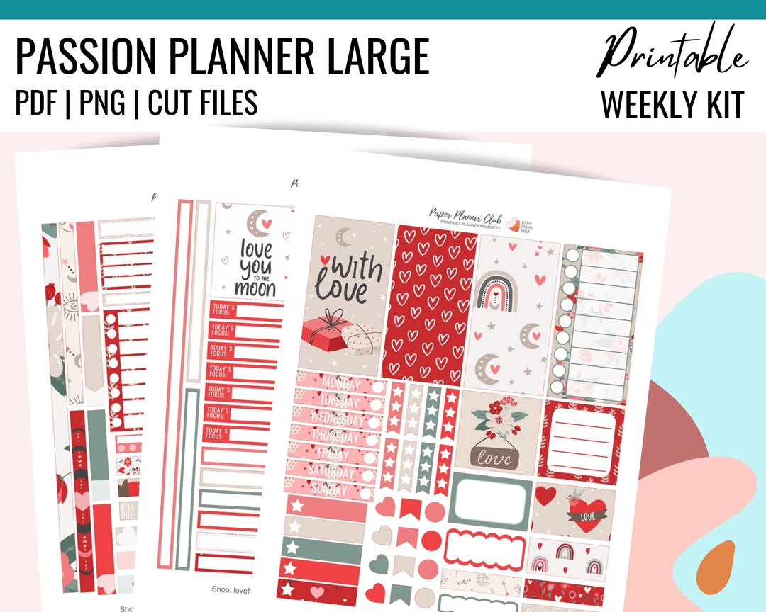 BOHO VALENTINE Printable Passion Planner Stickers, Weekly Planner Kit ...