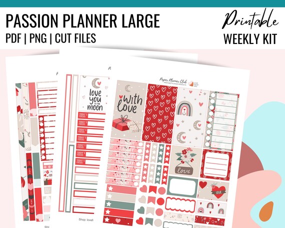 BOHO VALENTINE Printable Passion Planner Stickers, Weekly Planner Kit for PP Large Valentine's Day Sticker Kit Love Themed