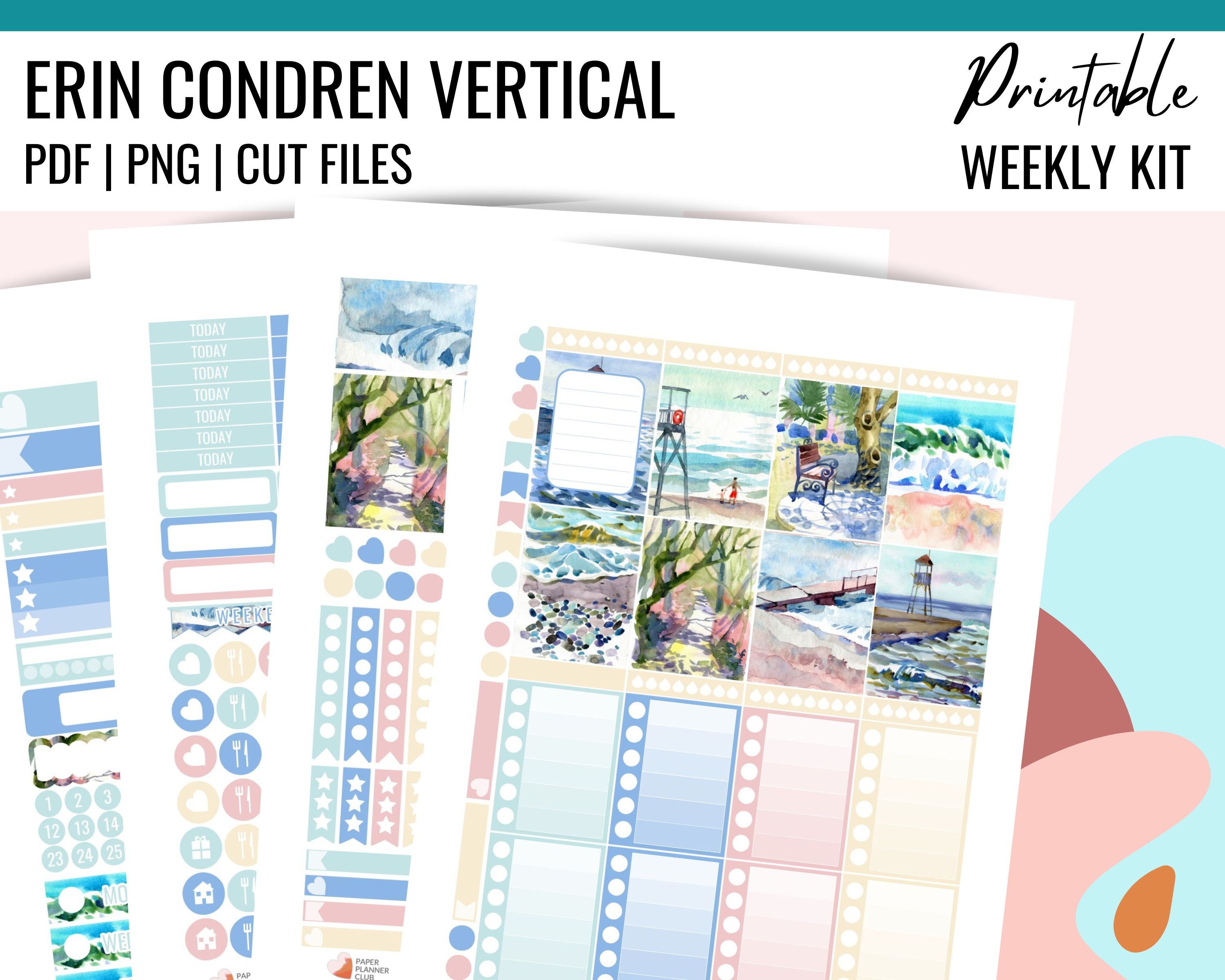 PRINTABLE COASTAL Planner Stickers, Weekly Planner Kit Erin Condren ...