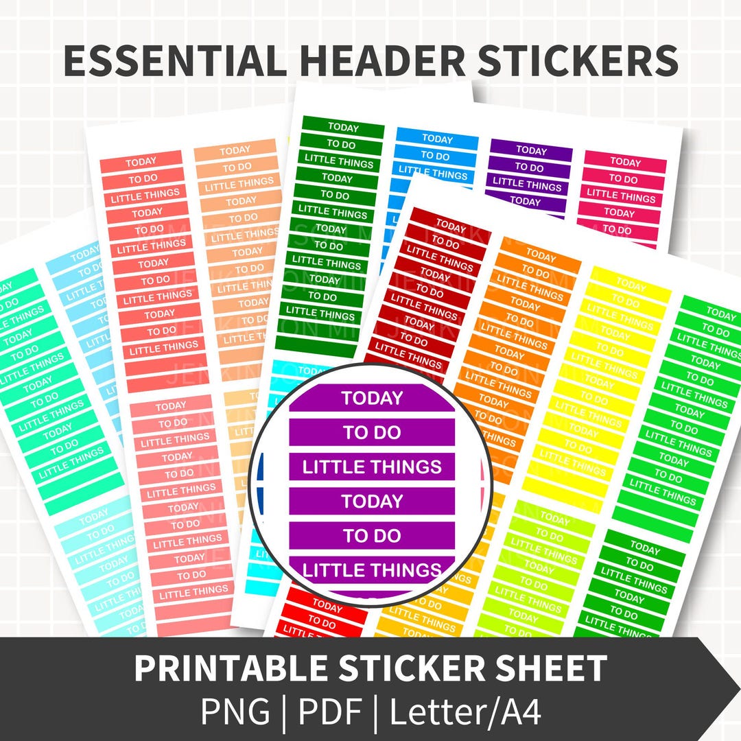 ESSENTIAL HEADER Planner Stickers Printable, 1.5x0.25 Inch Labels, 4 ...