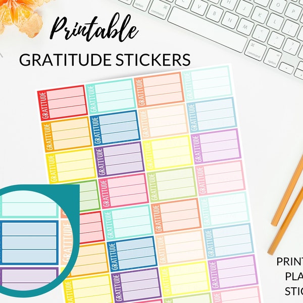 GRATITUDE Planner Stickers + Cut Files | Printable Gratitude Planner Stickers | EC Stickers