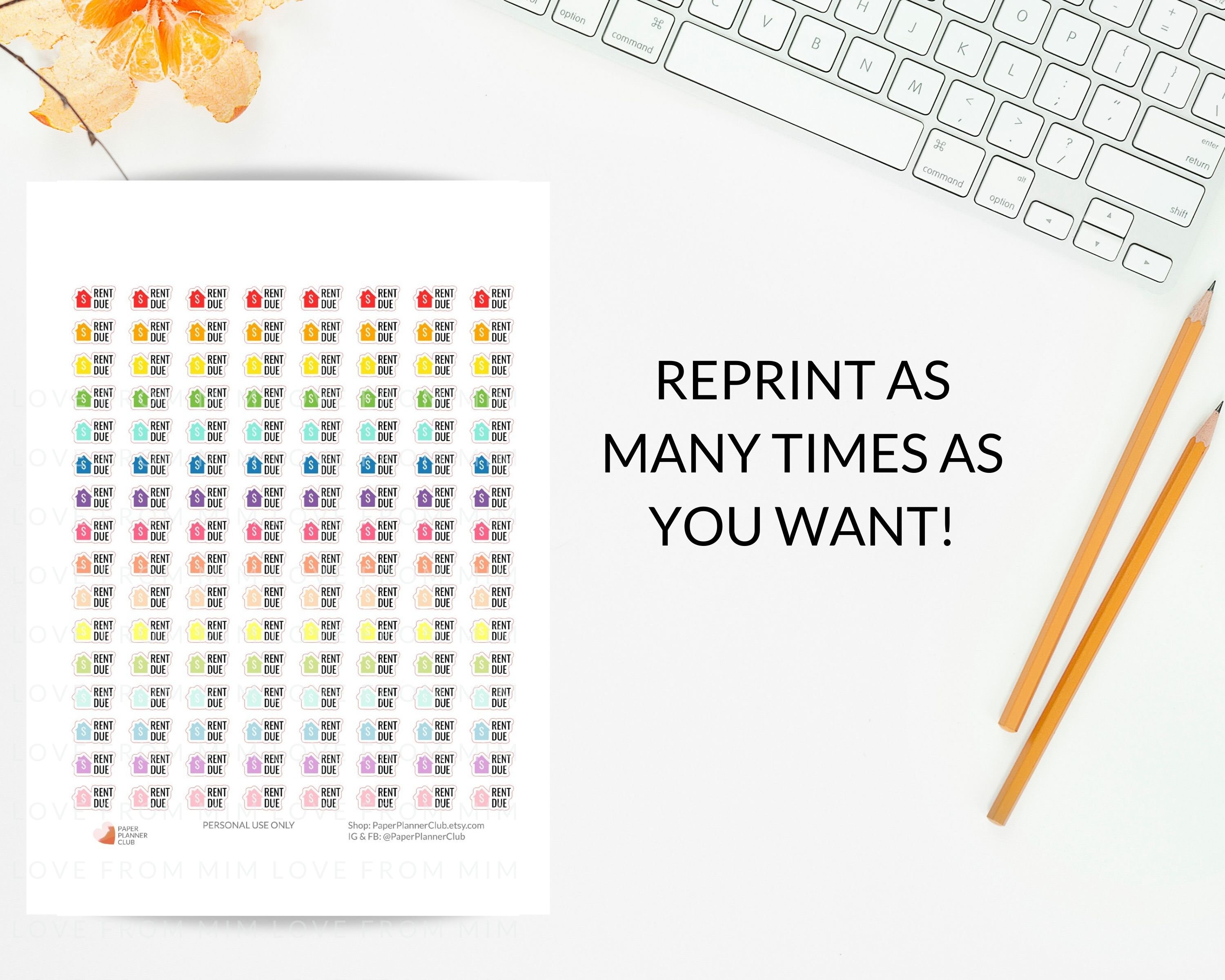 Printable RENT DUE Planner Sticker Rent Reminder Printable - Etsy Australia