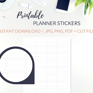 Printable DOTTED GRID Half Box Planner Stickers Cut Files - Full Box Stickers for Planners