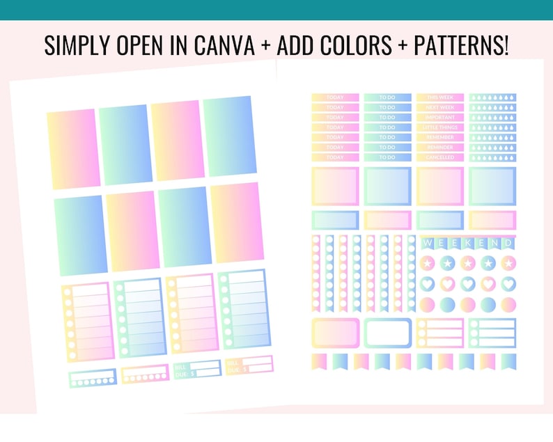 CANVA Planner Sticker Mall, Klassisk Happy Planner, Redigerbara Sticker Mallar, Veckokit, Kommersiellt bruk, Cricut, Silhuett, Anpassad bild 3