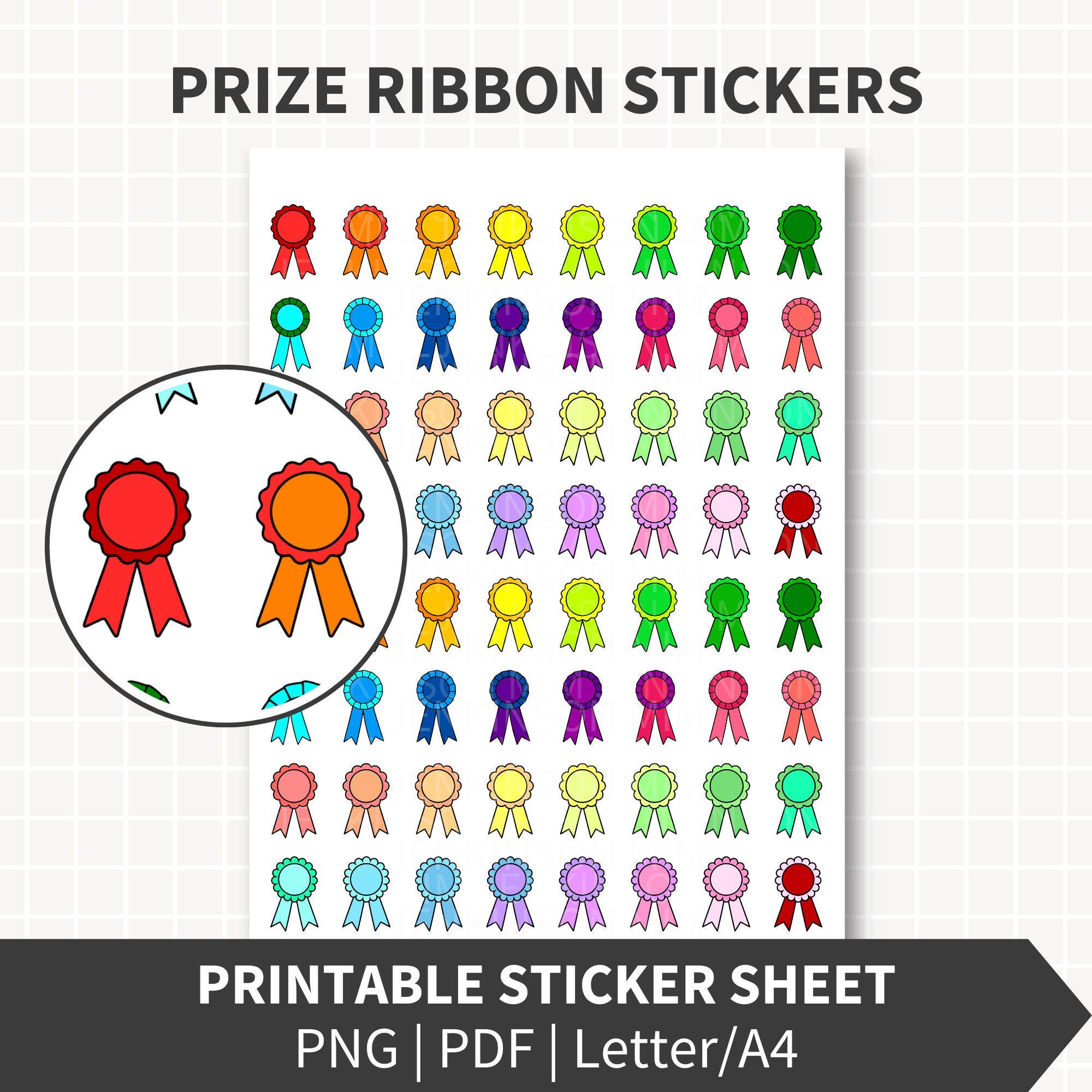 Prize Rbbon PRIZE RIBBON Printable Stickers, Award Ribbon Planner Stickers 0.64 X 1 ...