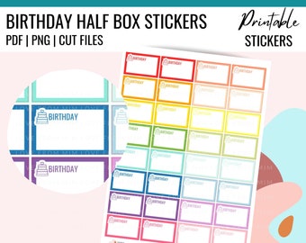 Printable BIRTHDAY HALF BOX Planner Sticker | Birthday Printable Stickers | Birthday Reminder Stickers for Planners, Birthday Printables