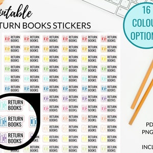 Afdrukbare RETURN LIBRARY-boekensticker | Plannerstickers voor het retourneren van boeken | Boekenclubstickers voor planners, sticker bibliotheekboekherinnering