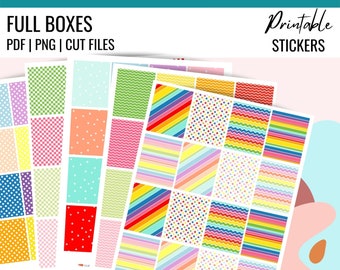 FULL BOX Printable Planner Stickers + Cut Files | Patterned Printable Full Box | EC Stickers | 1.5 x 1.9 | 5 Designs Included!