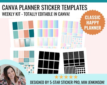 CANVA Planner Sticker Template, Classic Happy Planner, Editable Stickers Templates, Weekly Kit, Commercial Use, Cricut, Silhouette, Custom